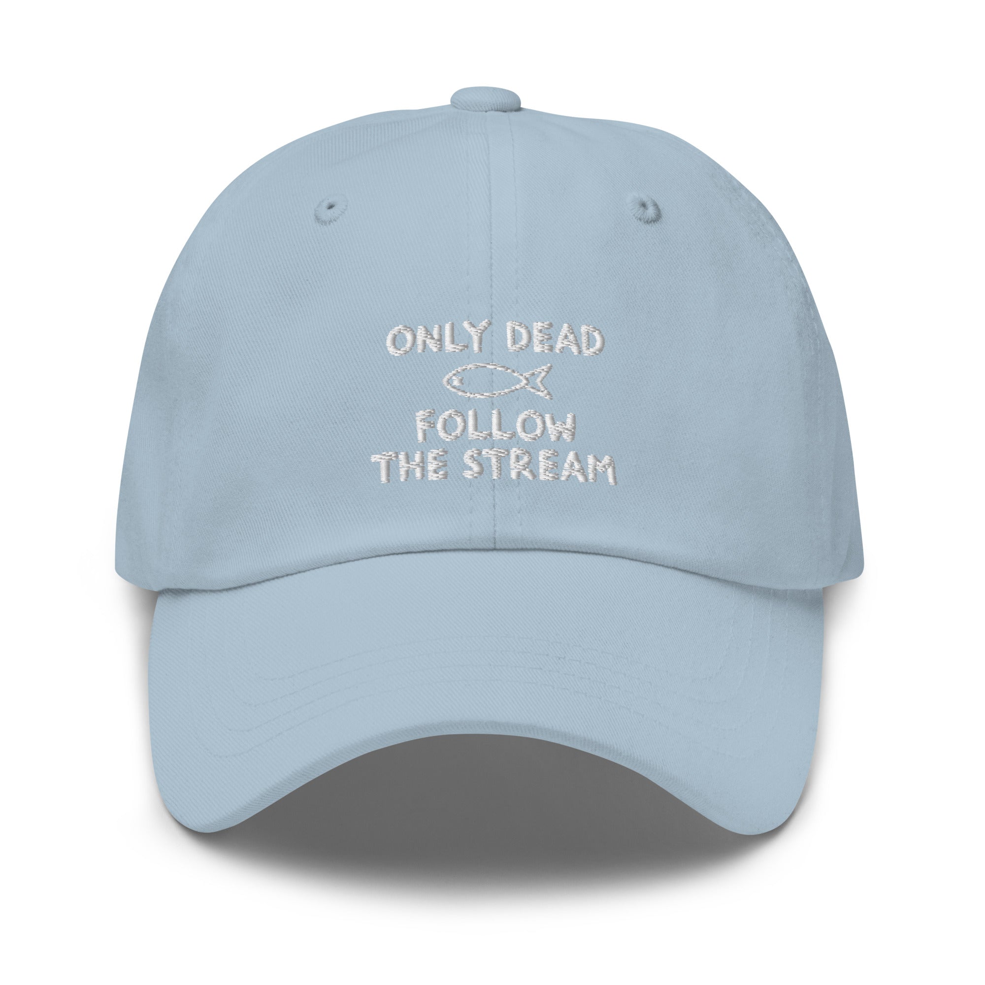 Sail & Doxie Boat Cap in Light Blue – Only Dead Fish Follow The Stream