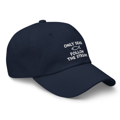 Sail & Doxie Boat Cap in Navy – Only Dead Fish Follow The Stream
