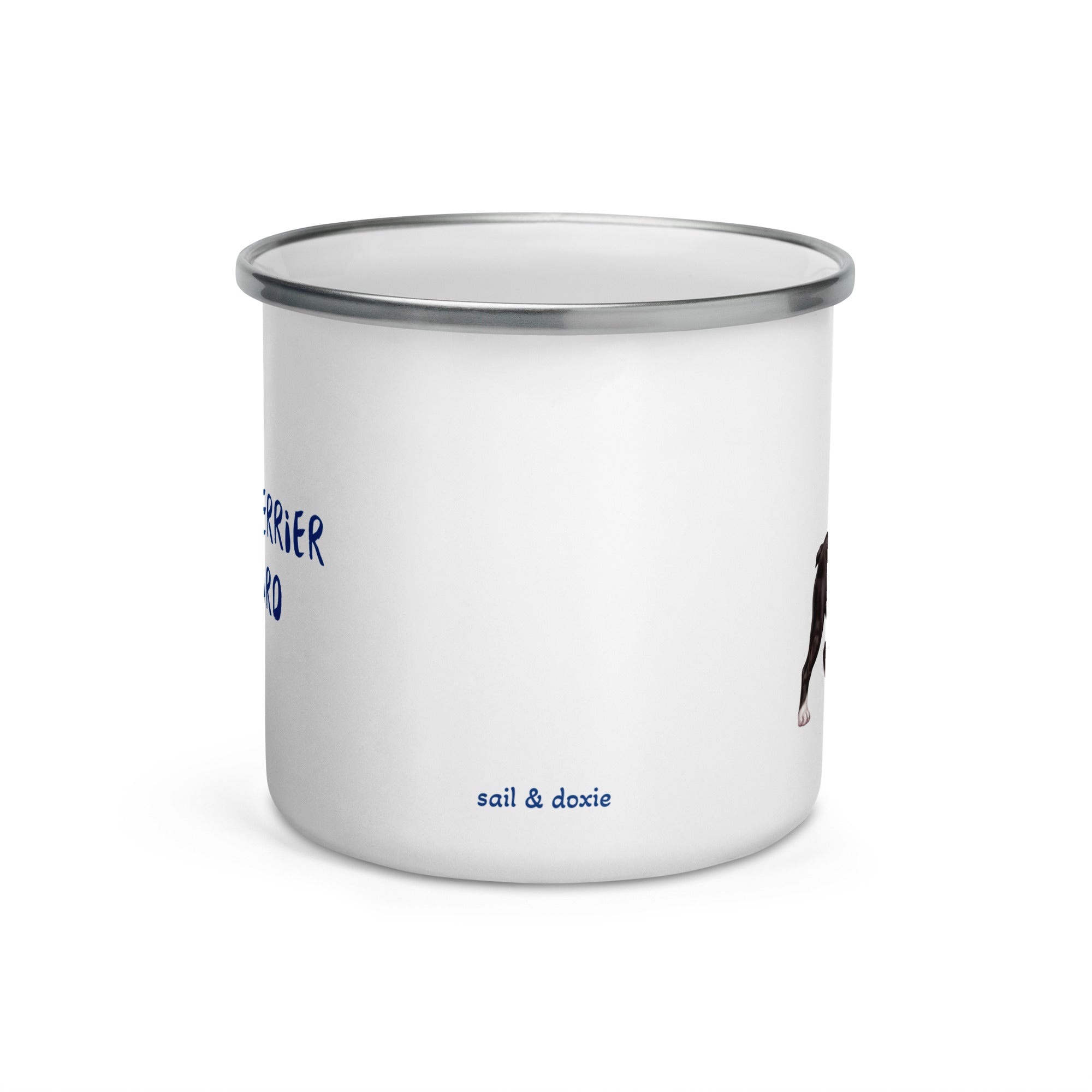 Sail & Doxie Enamel Mug – Boston Terrier On Board