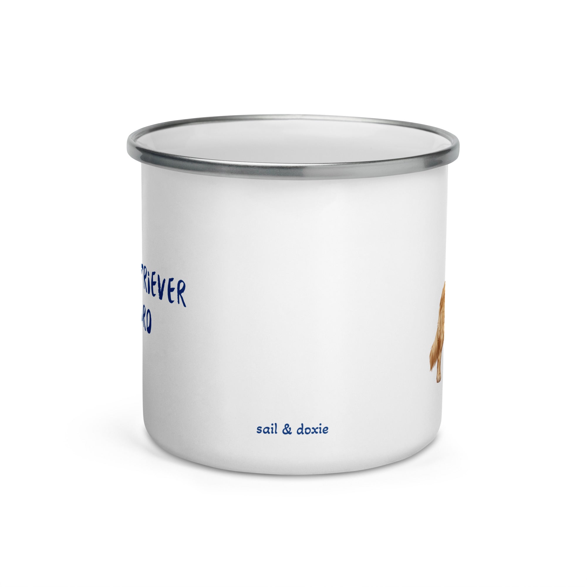 Sail & Doxie Enamel Mug – Golden Retriever On Board