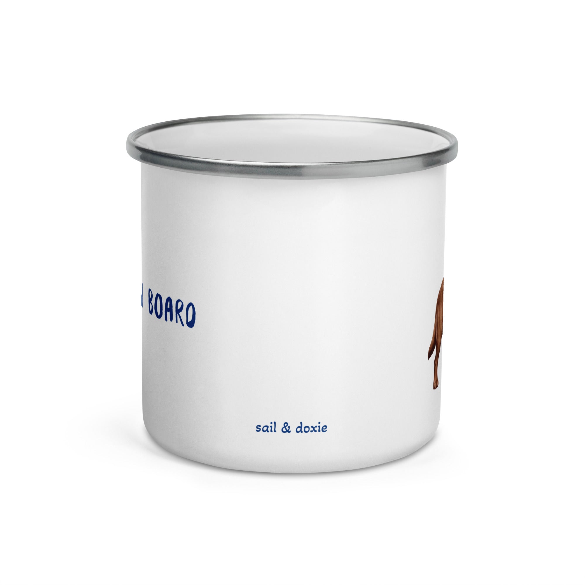 Sail & Doxie Enamel Mug – Labrador (Chocolate) On Board