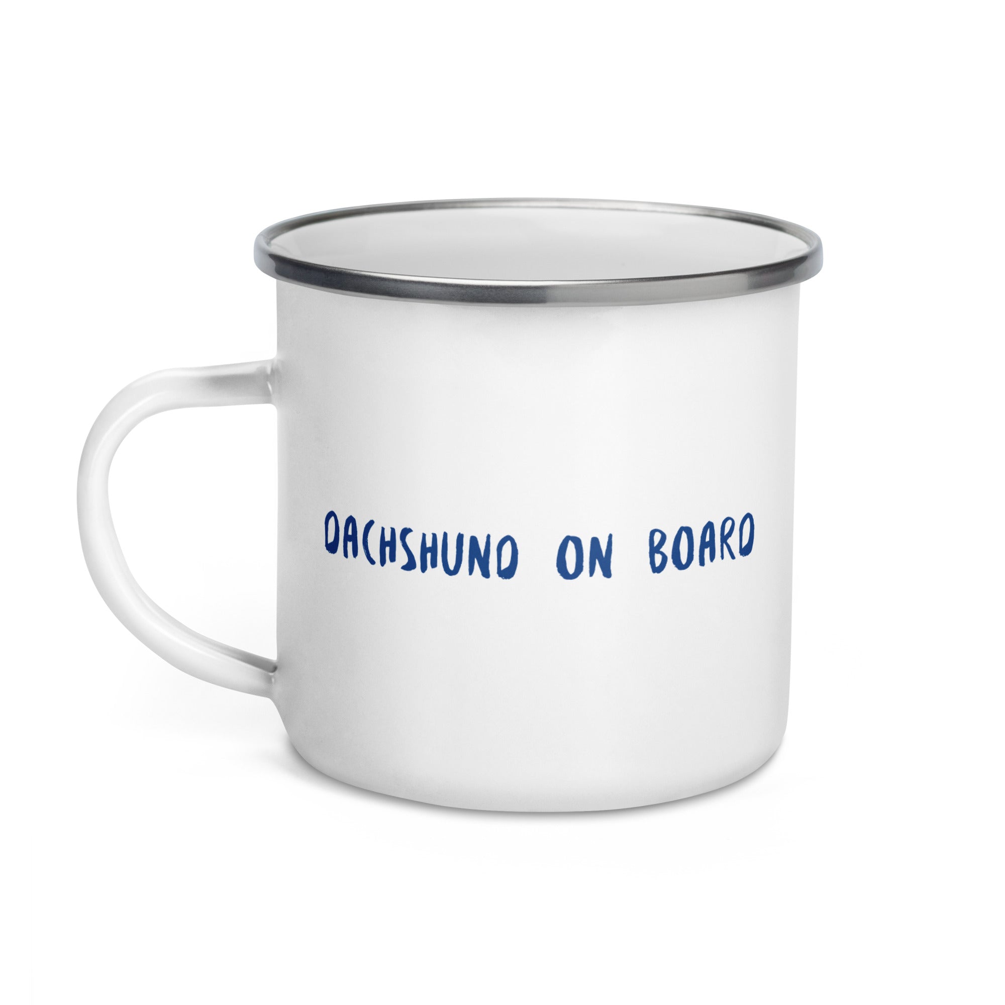 Sail & Doxie Enamel Mug – Dachshund (Chocolate) On Board