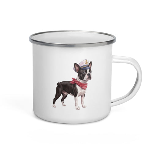 Sail & Doxie Enamel Mug – Boston Terrier On Board