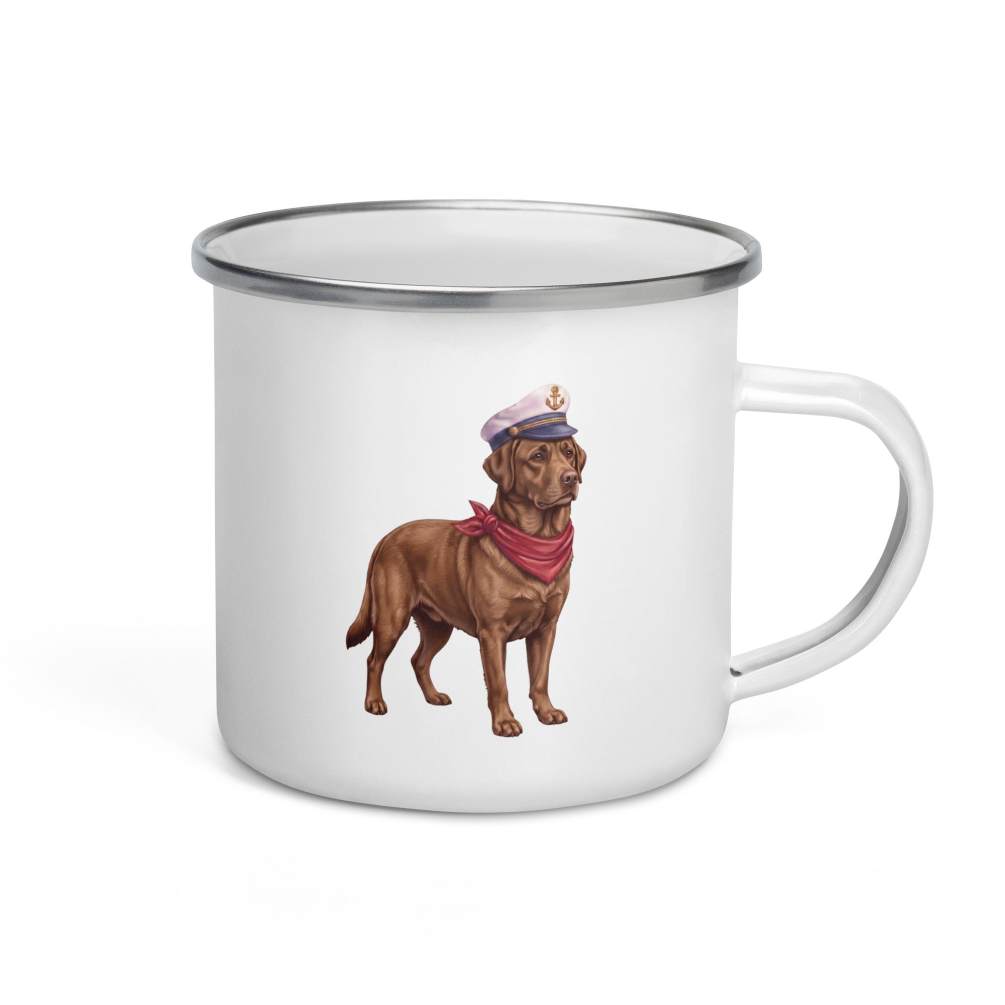 Sail & Doxie Enamel Mug – Labrador (Chocolate) On Board