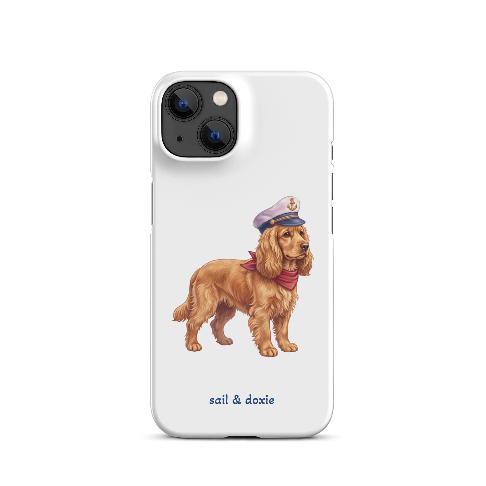 Sail & Doxie iPhone Case – Cocker Spaniel with captain's hat on a white background