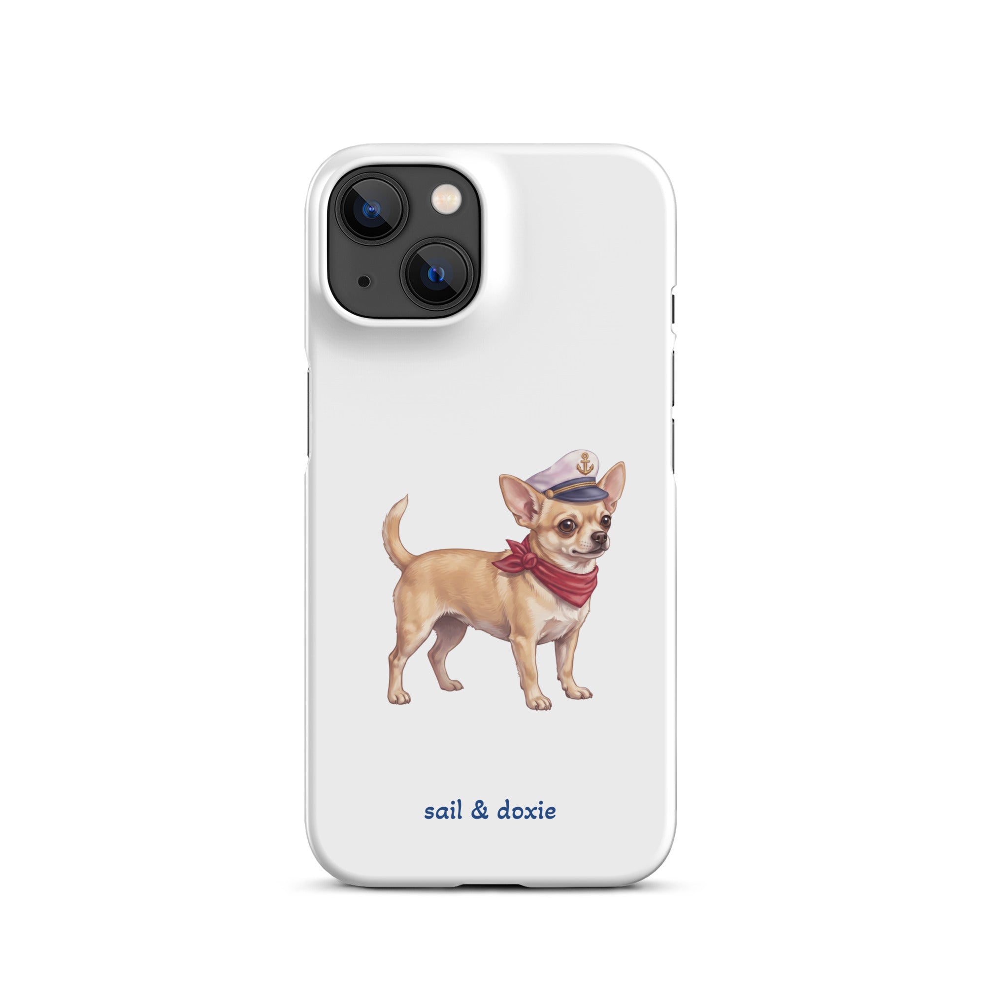 Sail & Doxie iPhone Case with a Chihuahua on a white background.
