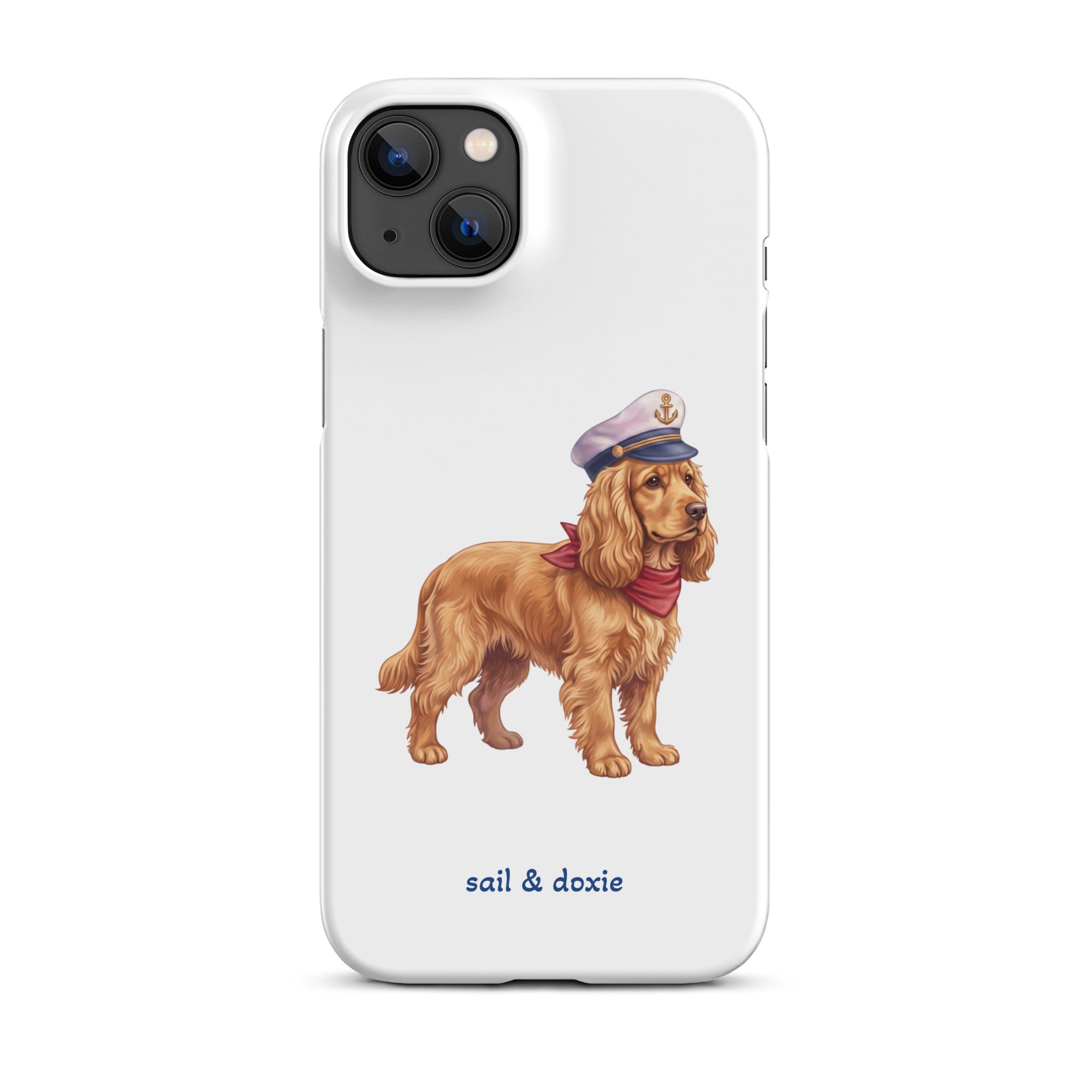 Sail & Doxie iPhone Case – Cocker Spaniel with captain's hat on a white background