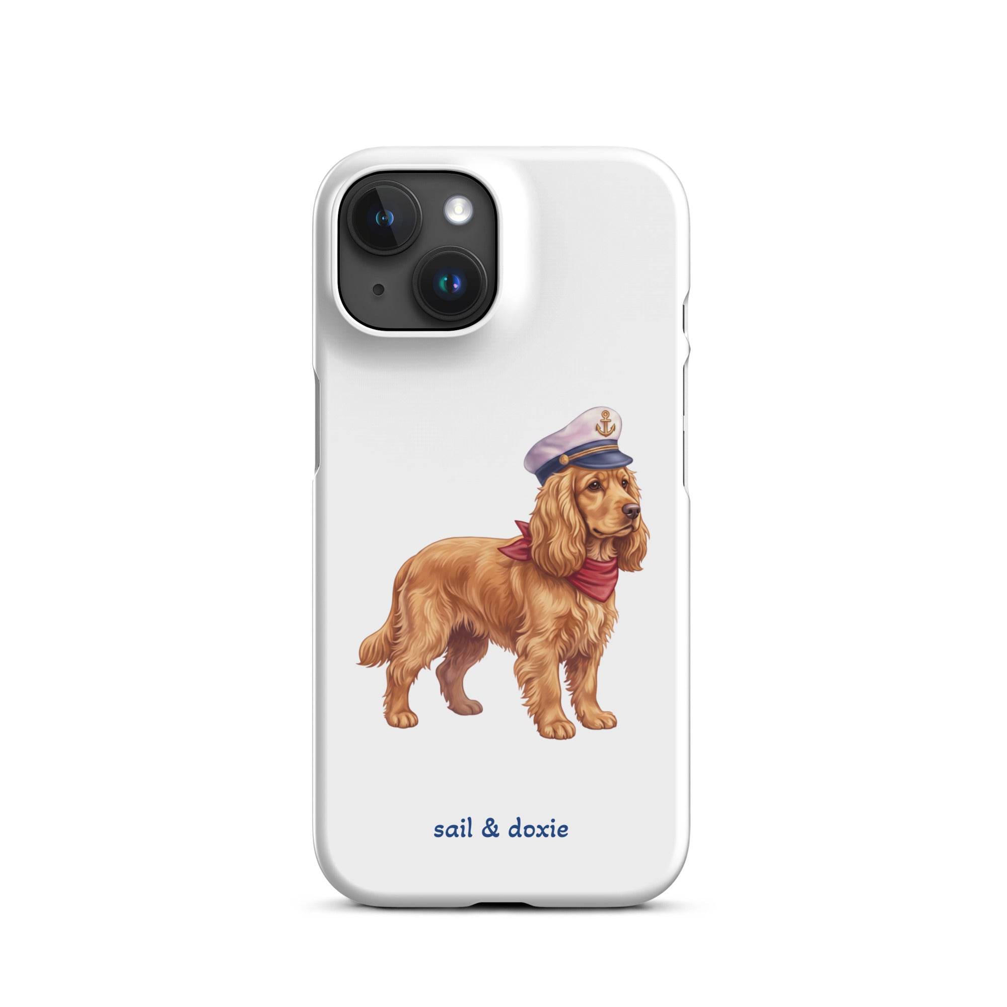 Sail & Doxie iPhone Case – Cocker Spaniel with captain's hat on a white background