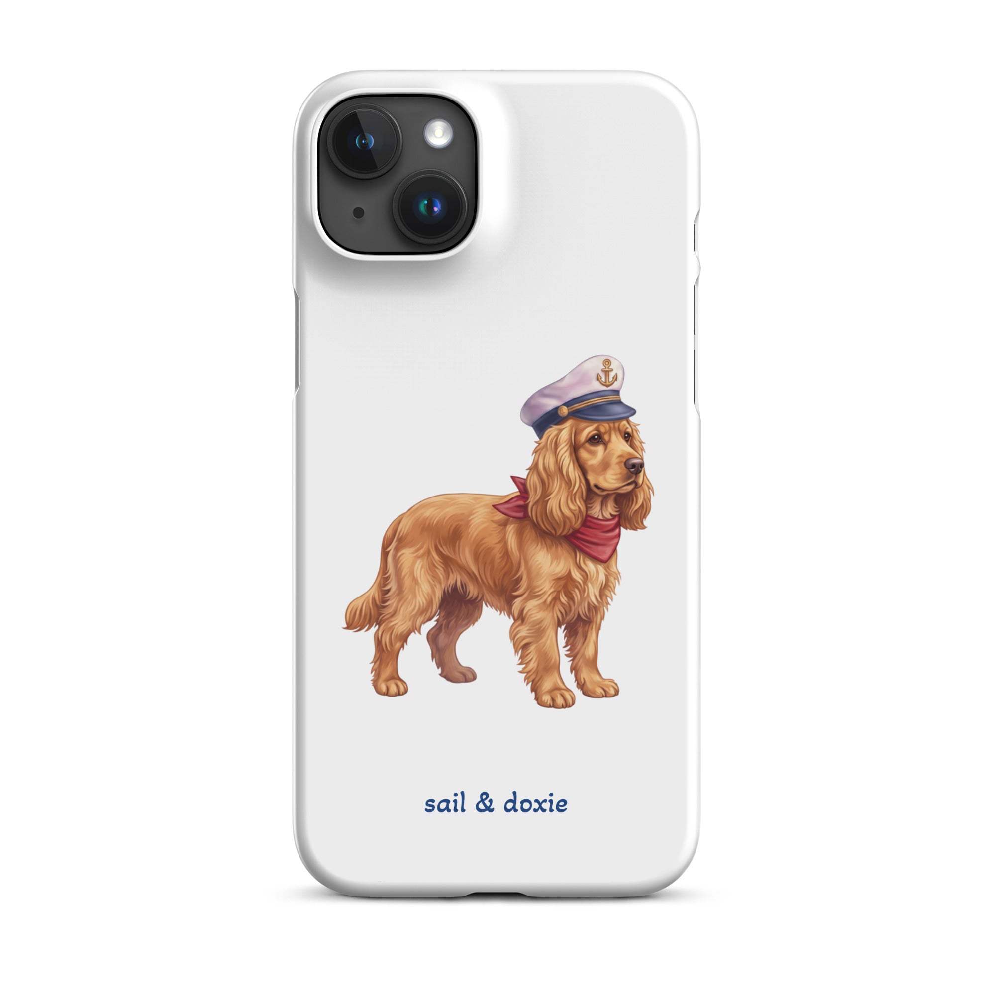 Sail & Doxie iPhone Case – Cocker Spaniel with captain's hat on a white background