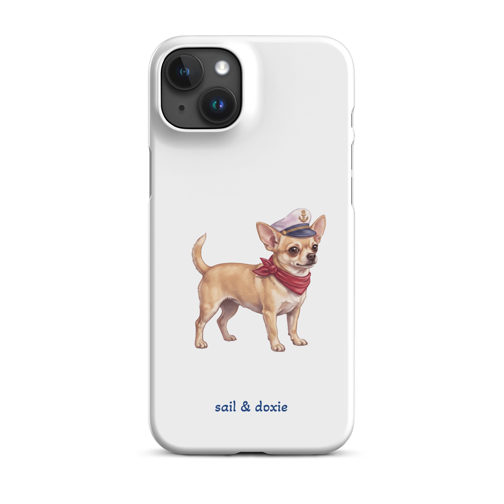 Sail & Doxie iPhone Case with a Chihuahua  Captain on a white background.
