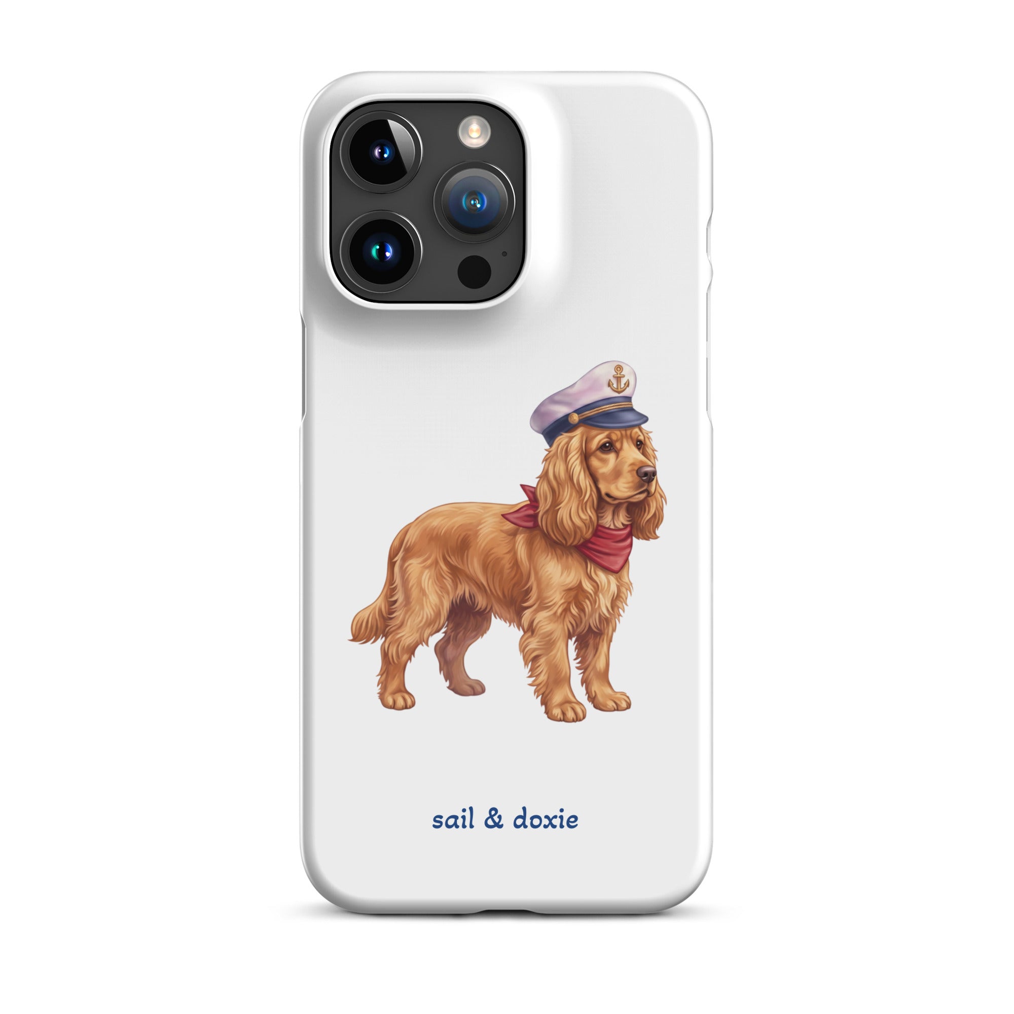 Sail & Doxie iPhone Case – Cocker Spaniel with captain's hat on a white background