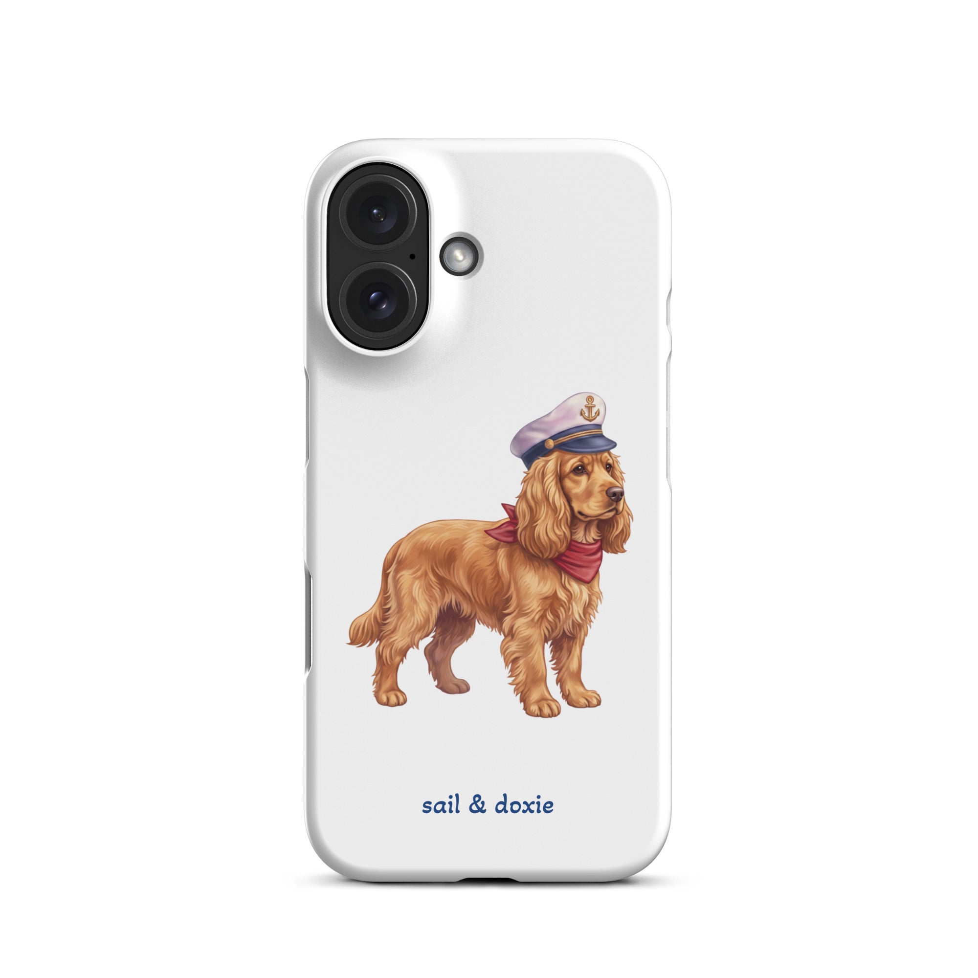 Sail & Doxie iPhone Case – Cocker Spaniel with captain's hat on a white background