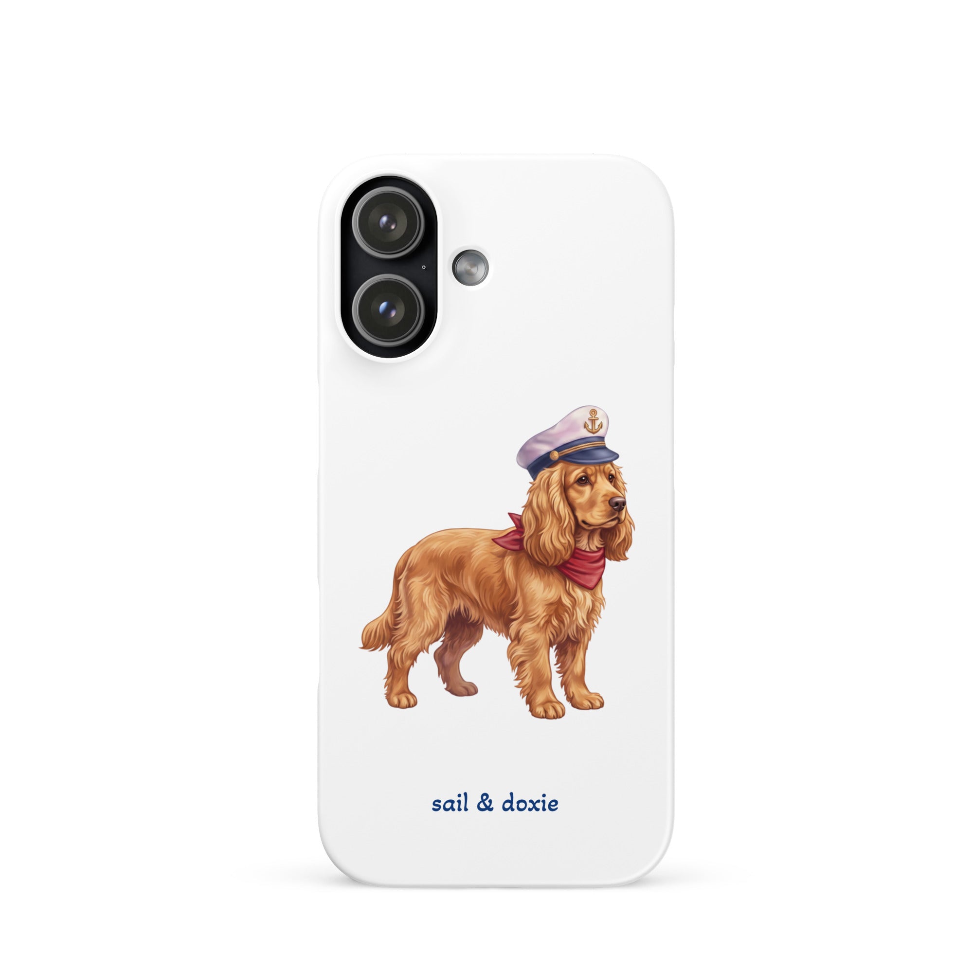 Sail & Doxie iPhone Case – Cocker Spaniel with captain's hat on a white background